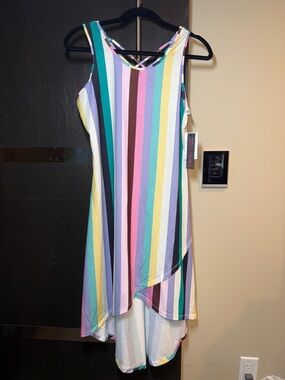 Design Lab Lord & Taylor Multicolor Vertical Stripe High-Low Dress-New with tags